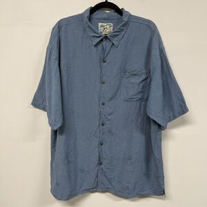 Big Dogs 100% Silk Hawaiian Shirt 2X Cocktail Embroidered Blue Resort Y2K Read